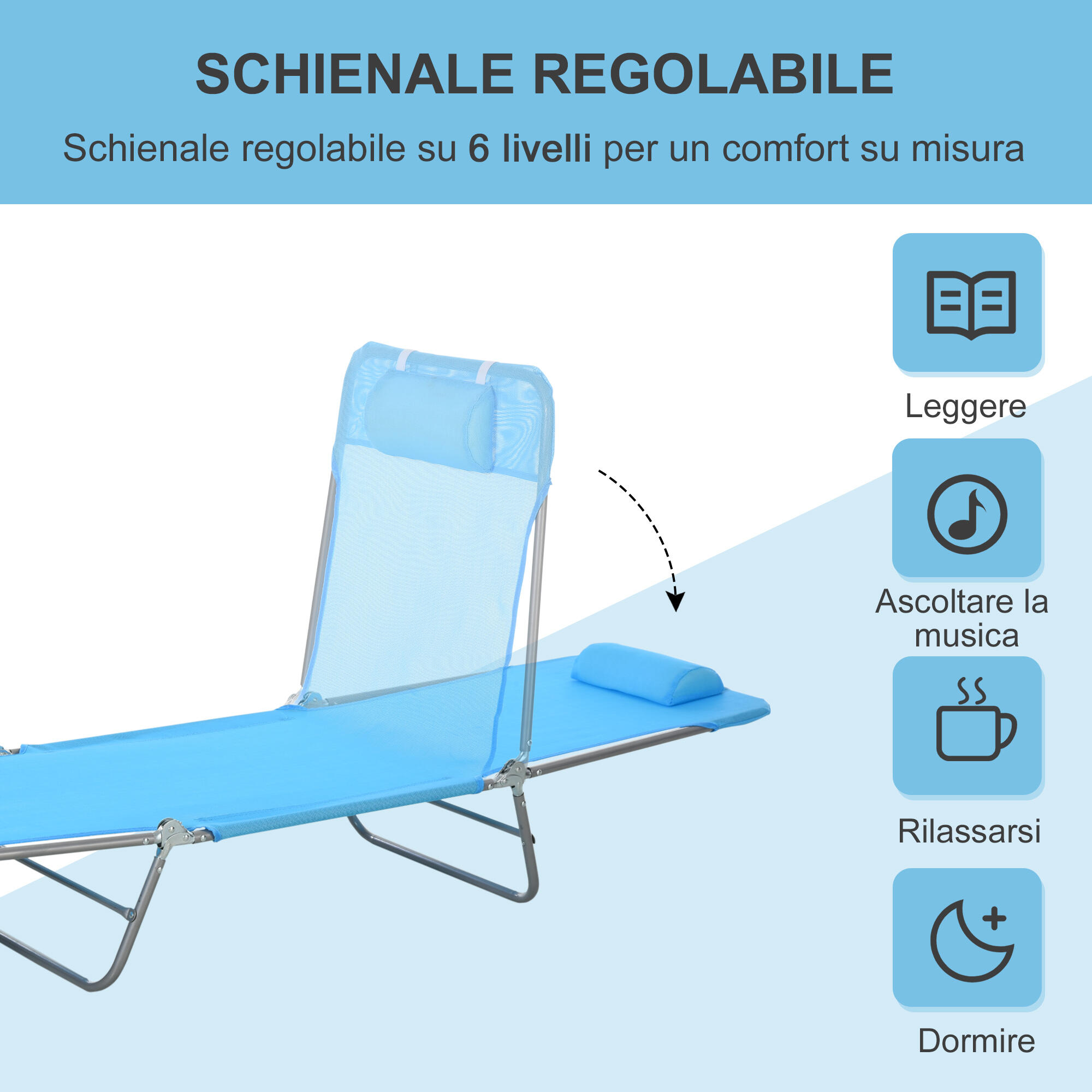 Outsunny Lettino Prendisole Pieghevole con Schienale Reclinabile e Cuscino 4/8