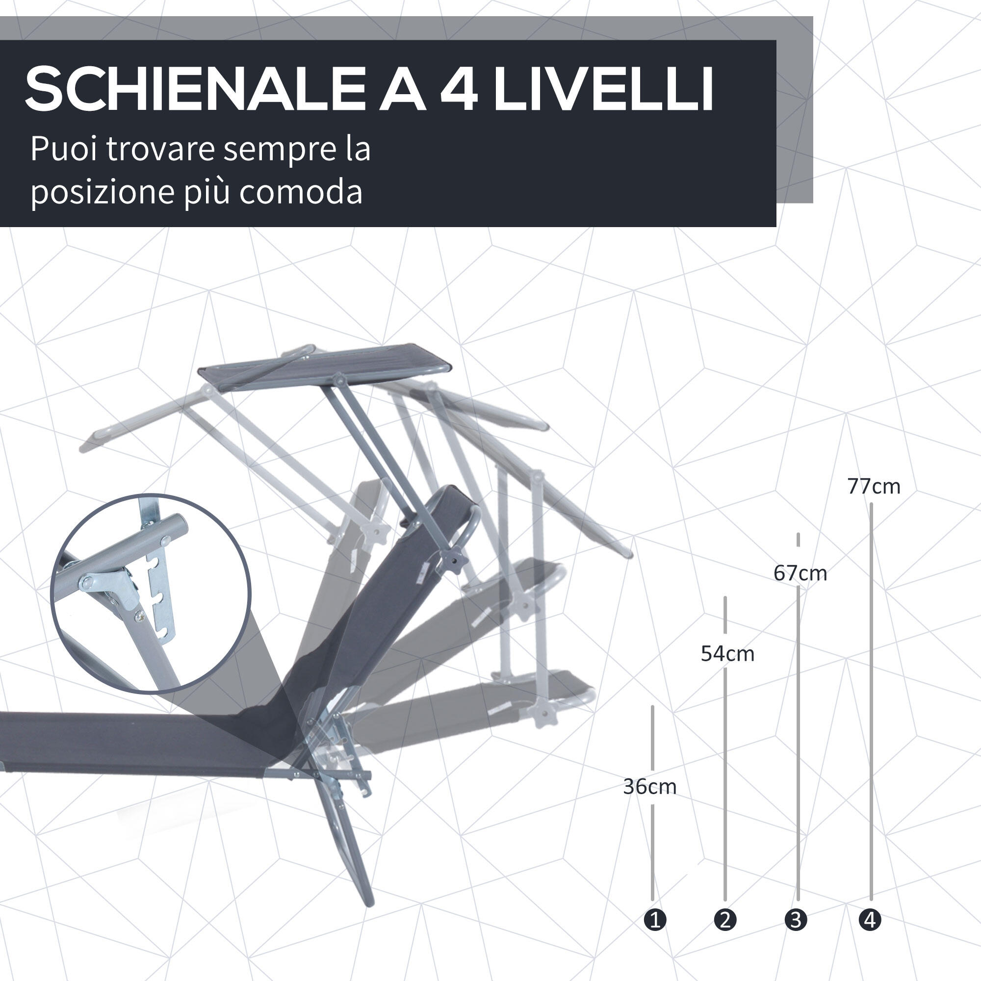 Outsunny Sdraio Prendisole con Tettuccio Pieghvole Schienale Reclinabile Grigio 4/8
