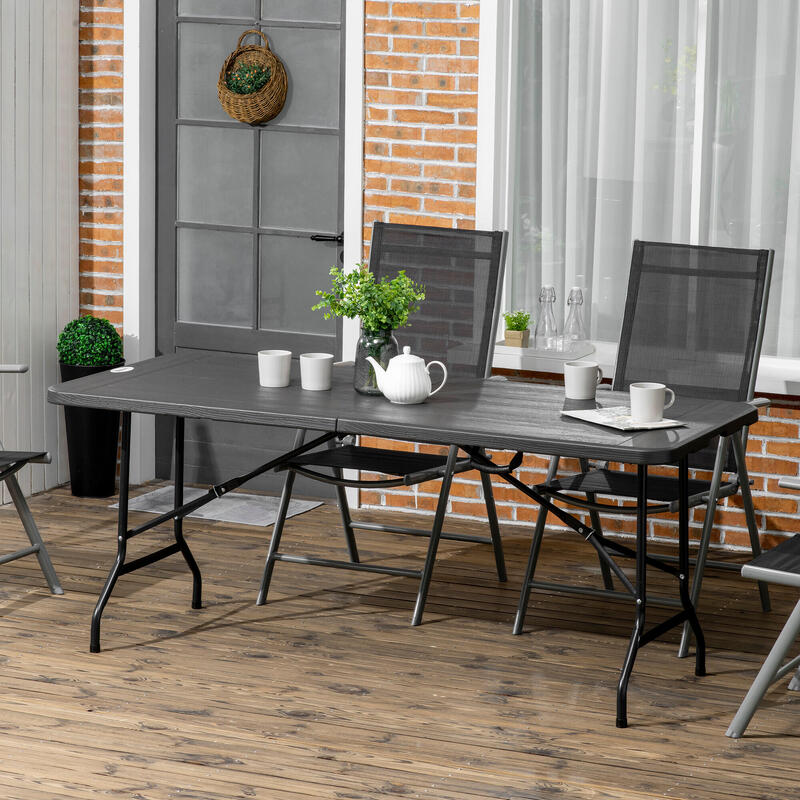 Outsunny Masa de Gradina Pliabila pentru 6 persoane din Otel si Hdpe Gri Inchis