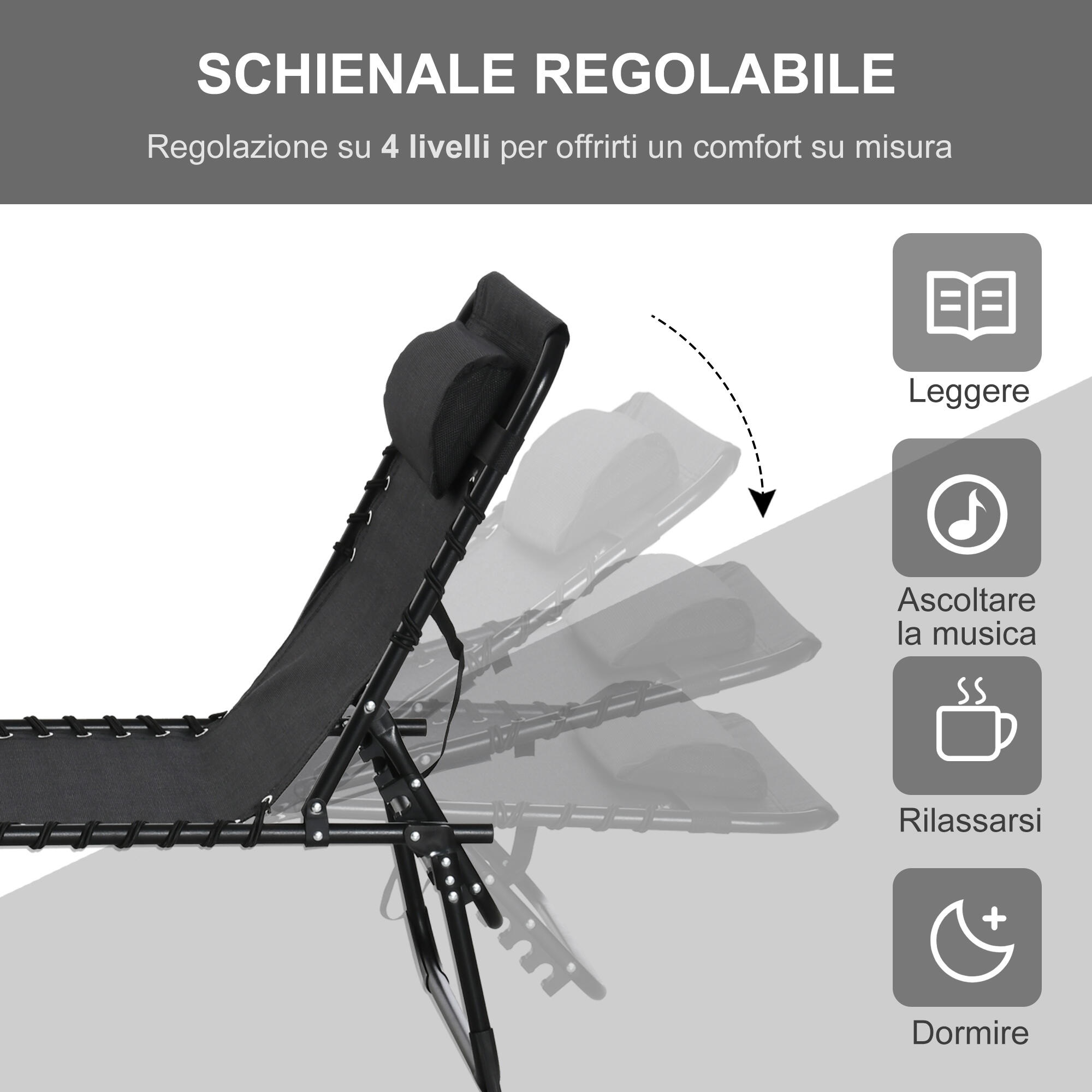 Outsunny Lettino Prendisole Portatile con Schienale Reclinabile a 4 Livelli 4/8