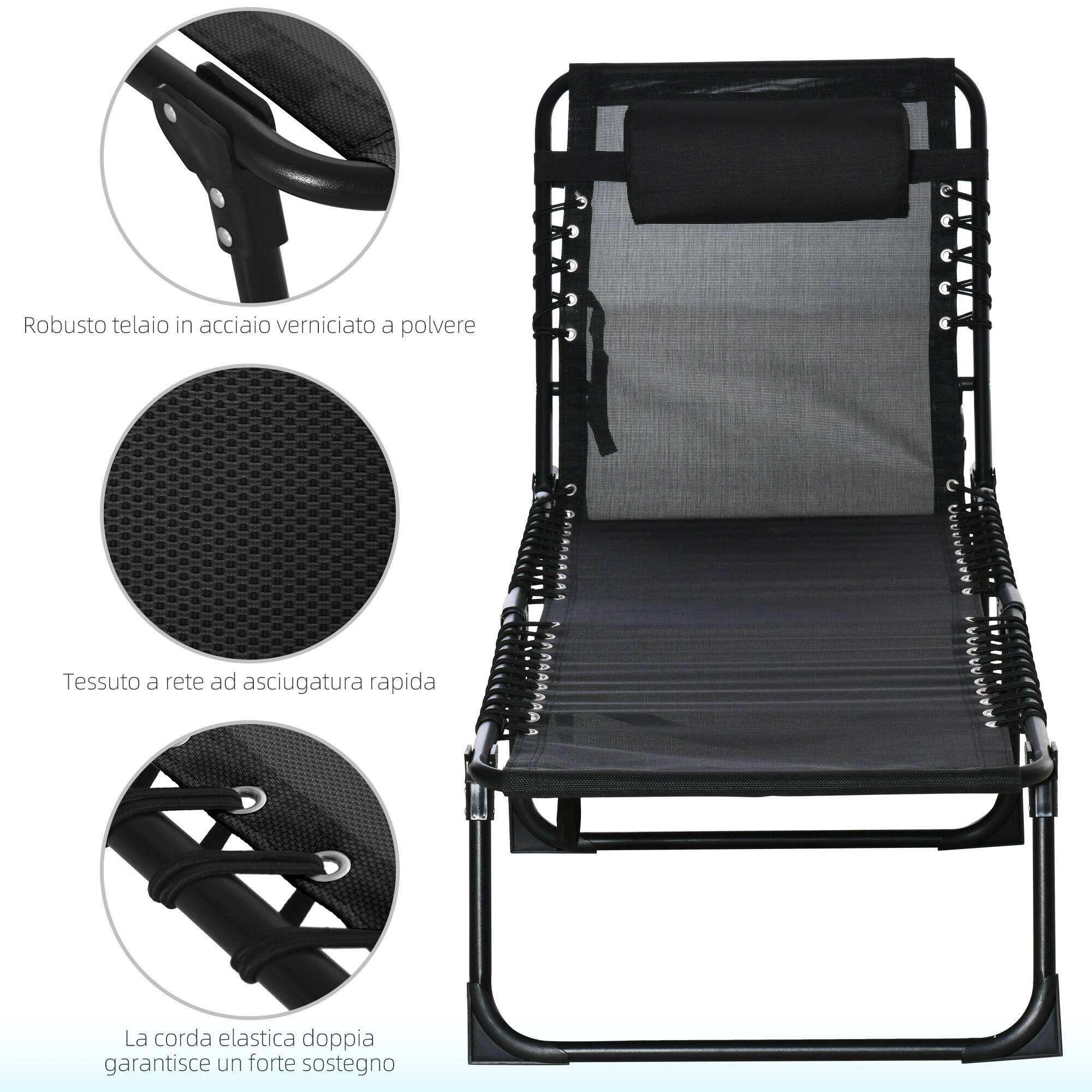 Outsunny Lettino Prendisole Portatile con Schienale Reclinabile a 4 Livelli 5/8