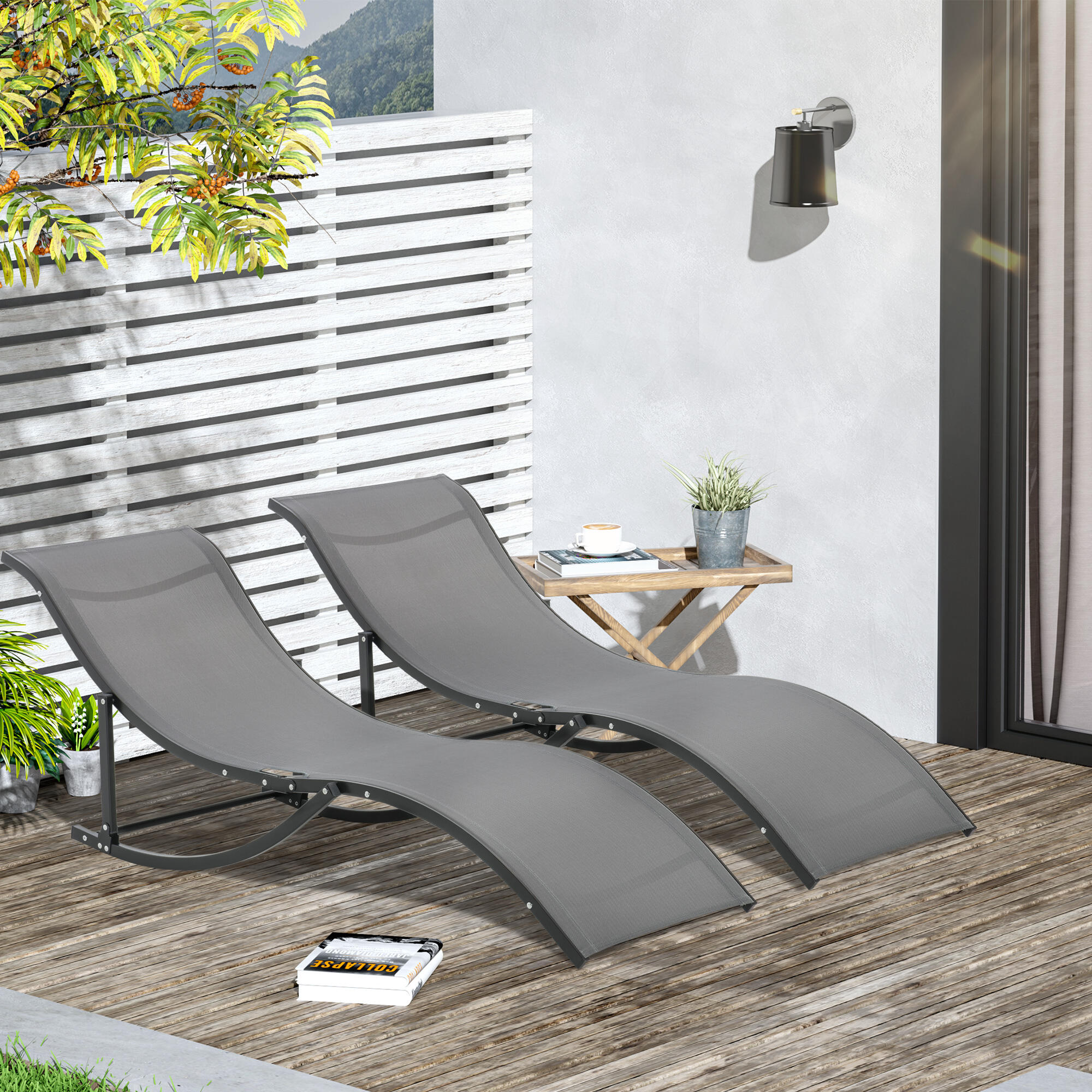 Outsunny Set 2 Sdraio da Giardino Pieghevoli in Alluminio e Texteline 2/7