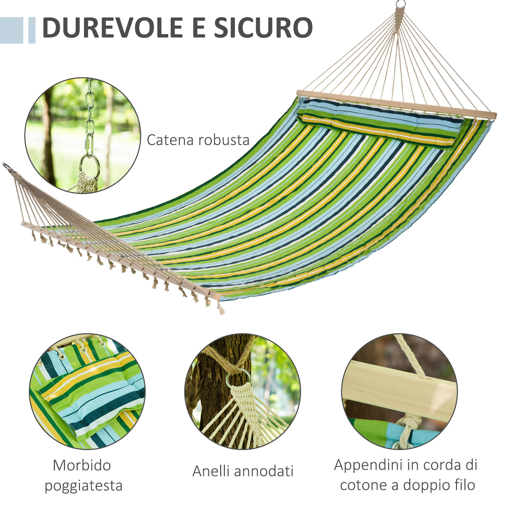 Outsunny Amaca da Giardino Portatile 1-2 Persone Interni ed Esterni 340x140cm 5/7