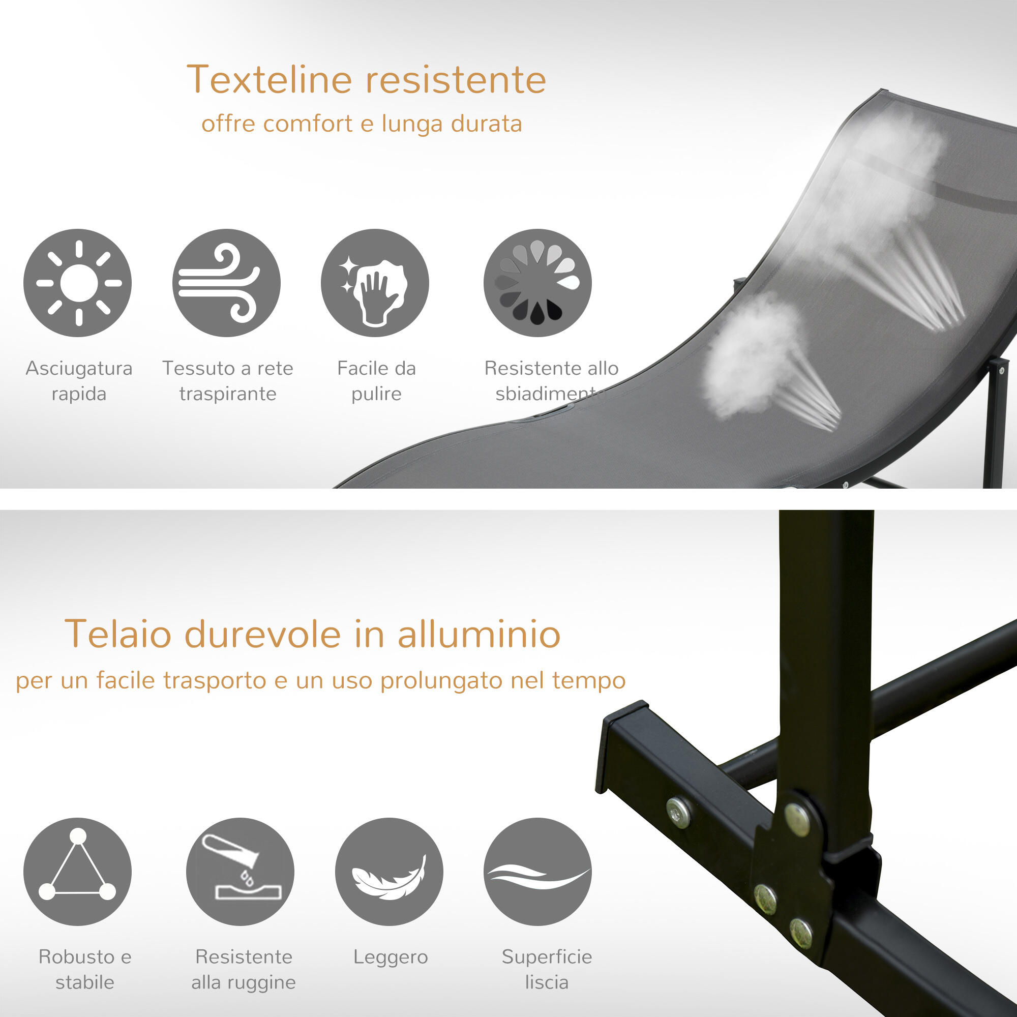 Outsunny Set 2 Sdraio da Giardino Pieghevoli in Alluminio e Texteline 7/7