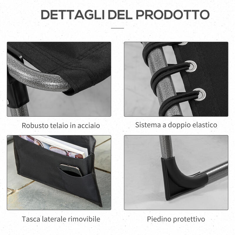Outsunny Sezlong de Grădină cu Spătar Reglabil pe 5 Niveluri Și Buzunar Lateral