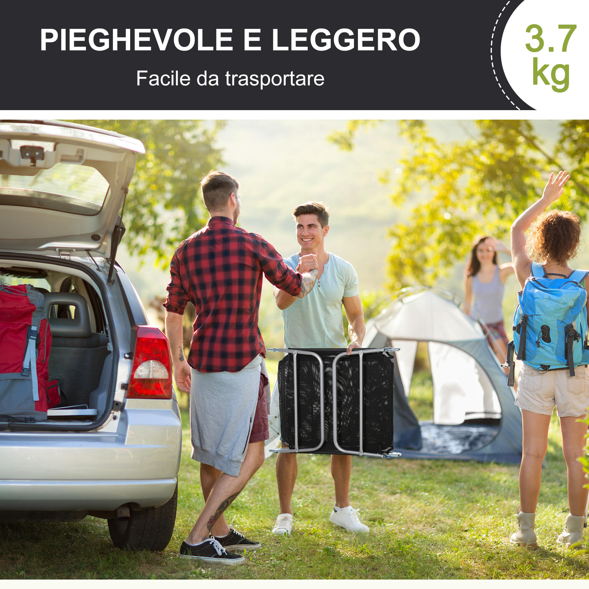 Outsunny Sdraio Pieghevole Reclinabile con Cuscino da Giardino Spiaggia Nero 7/8