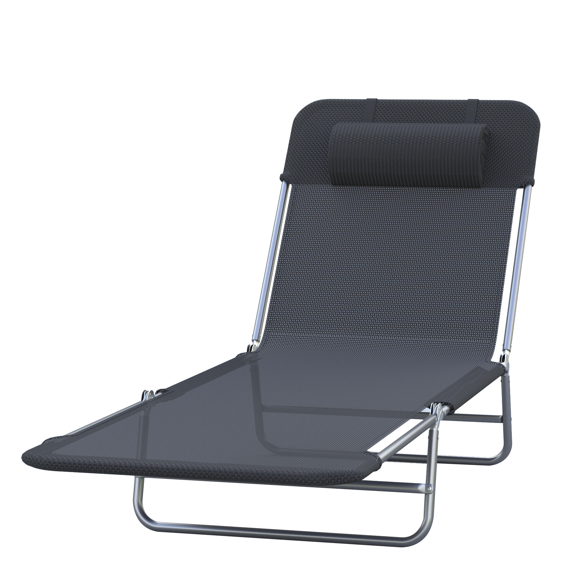 Outsunny Sdraio Pieghevole Reclinabile con Cuscino da Giardino Spiaggia Nero 4/8