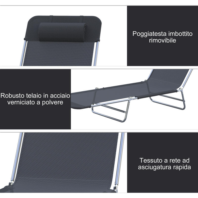 Scaun de plajă pliabil Outsunny cu pernă, negru