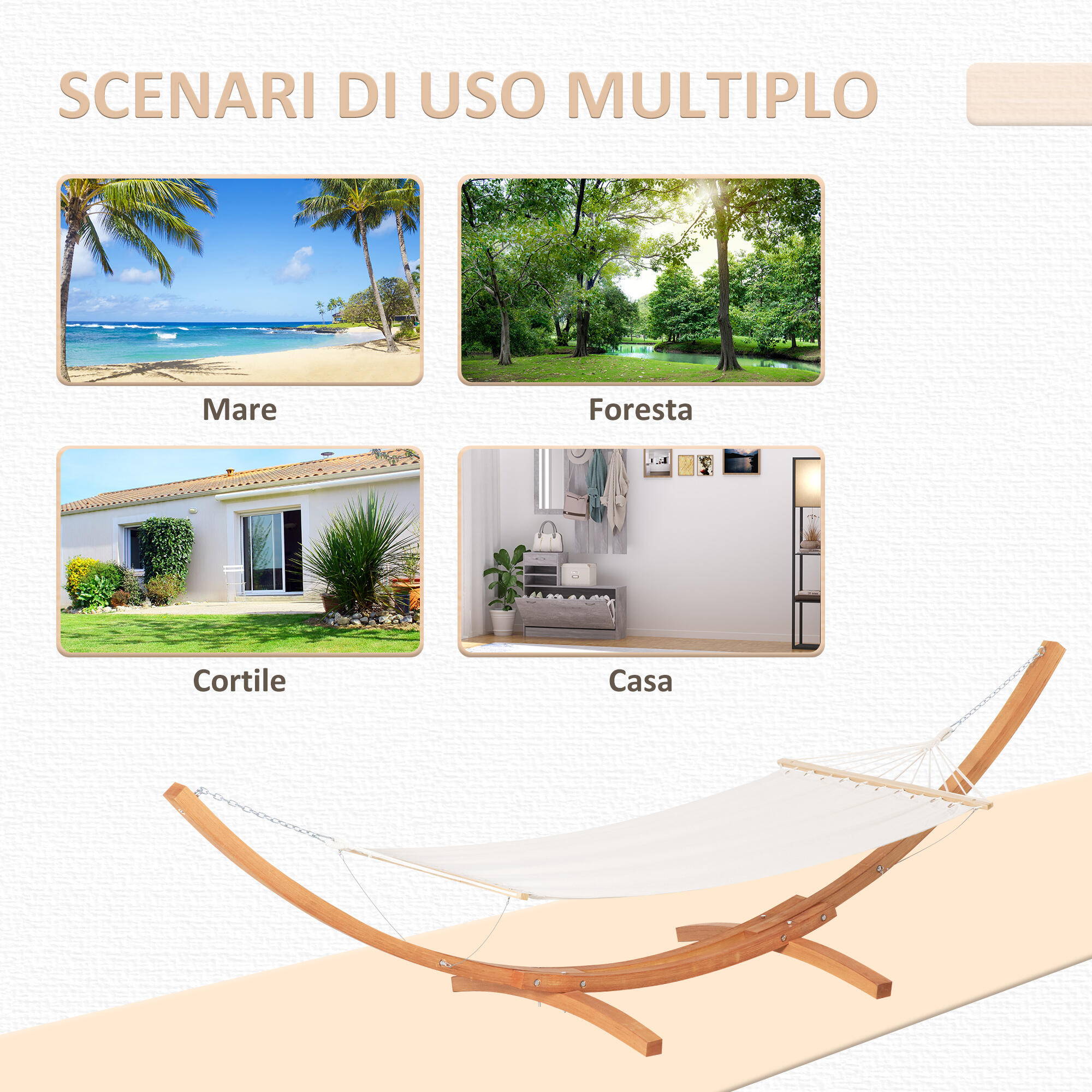Outsunny Amaca con Supporto in Legno di Pino e Cotone per Giardino Bianca 7/7