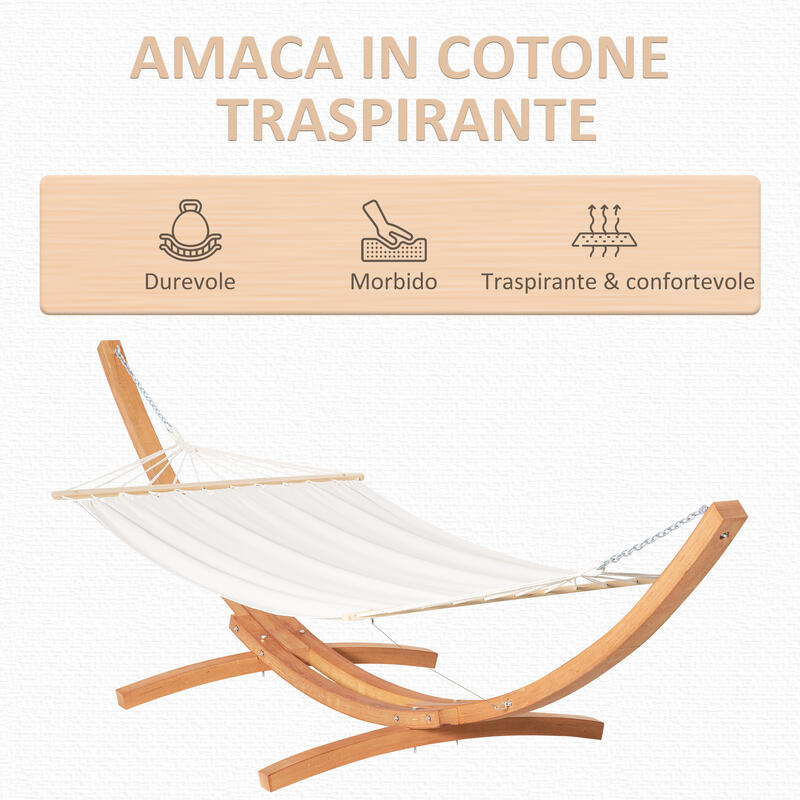 Outsunny Hamac cu Suport din Lemn de Pin Și Bumbac pentru Grădină Alb
