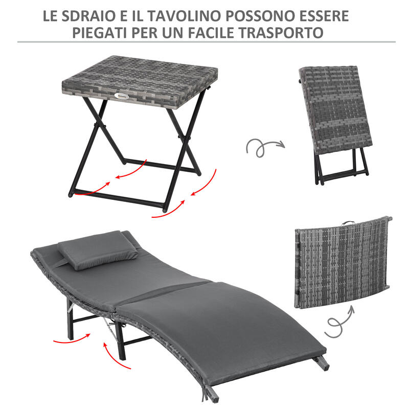Outsunny Set de 3 Șezlonguri Și Masă Pliabile din Ratan