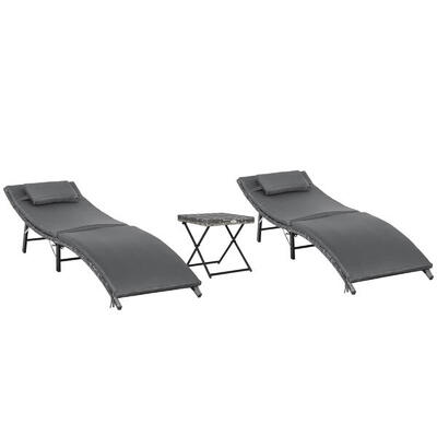 Outsunny Set 3 Pezzi Lettini Prendisole e Tavolino Pieghevoli in Rattan