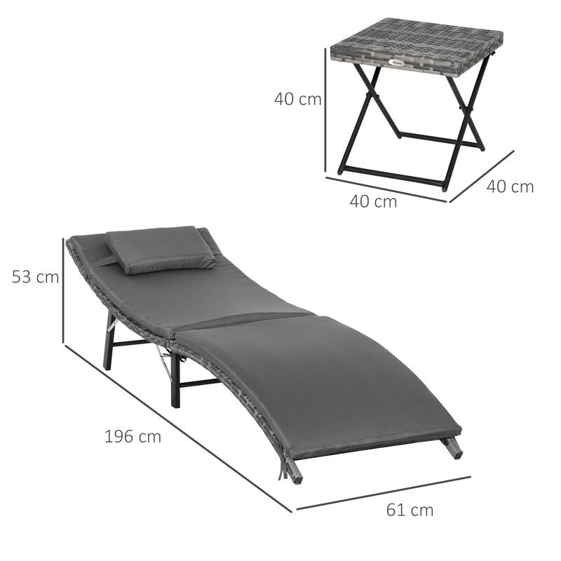 Outsunny Set de 3 Șezlonguri Și Masă Pliabile din Ratan