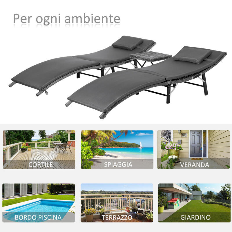 Outsunny Set de 3 Șezlonguri Și Masă Pliabile din Ratan