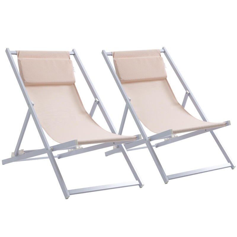 Outsunny Conjunto de 2 Cadeiras de praia 58x96.5x91.5 cm Bege