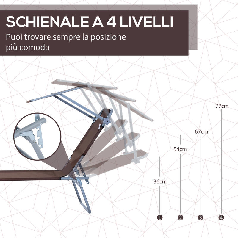 Outsunny Lettino Prendisole da Giardino Regolabile Pieghevole Tettuccio Marrone