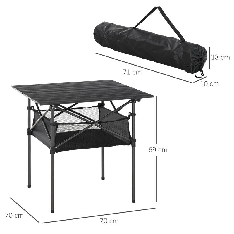 Outsunny Masă de Camping Pliabilă Și Rulabilă cu Geantă de Călătorie Neagră