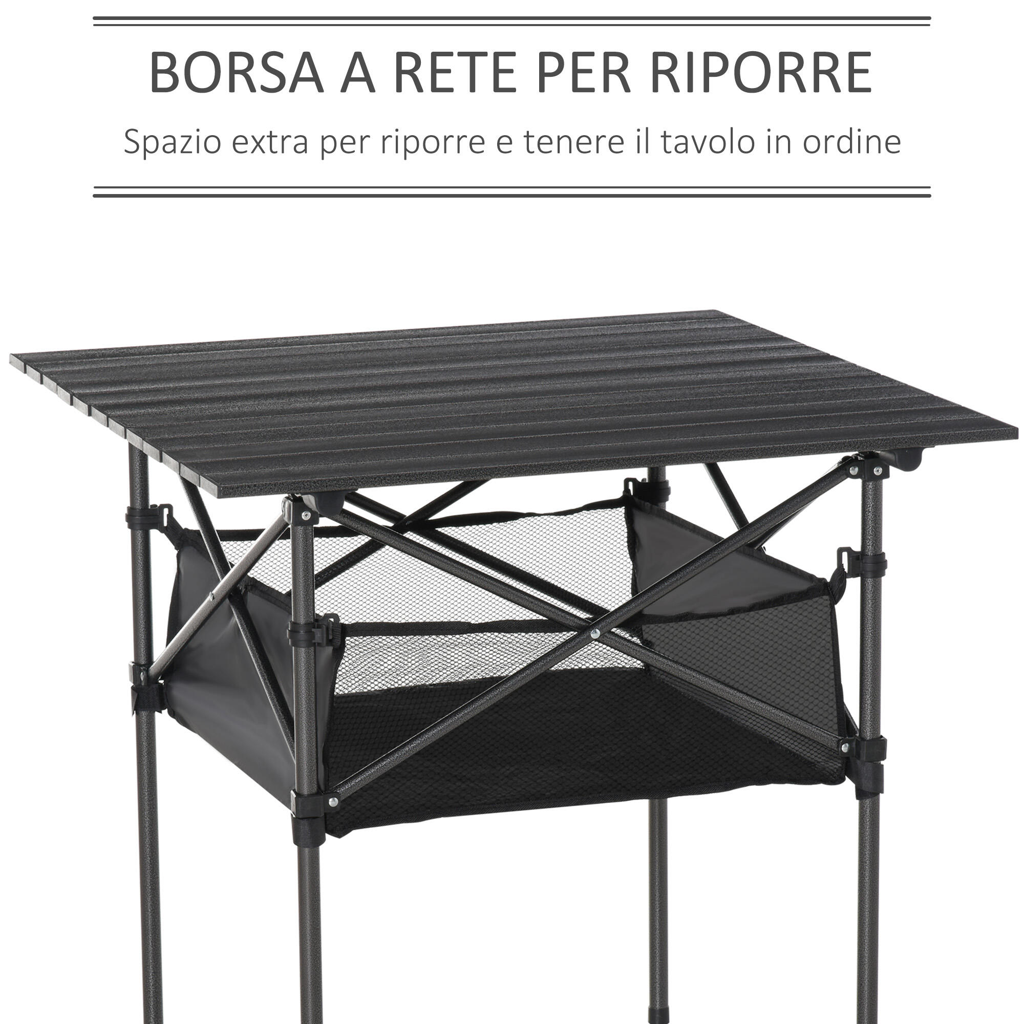 Outsunny Tavolo da Campeggio Pieghevole e Arrotolabile con Borsa da Viaggio Nera 4/7
