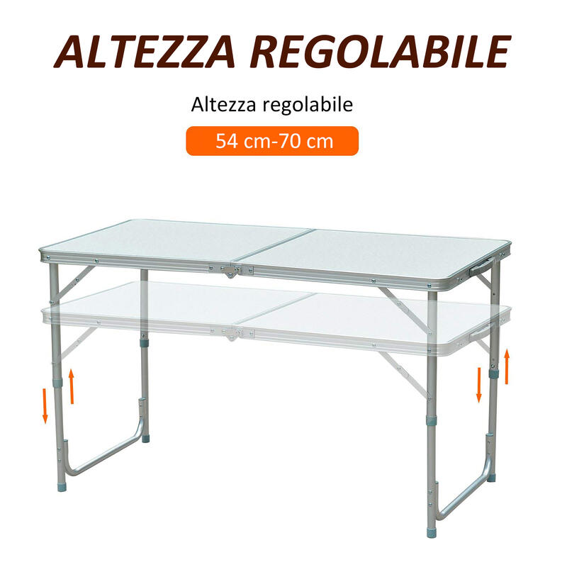 Outsunny Masa de Camping Pliabila Portabila pentru Picnic, 120 X 60 X 54/70 cm