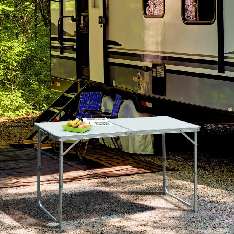 Mesa Plegable de Camping Outsunny 120x60x70 cm Blanco y Gris
