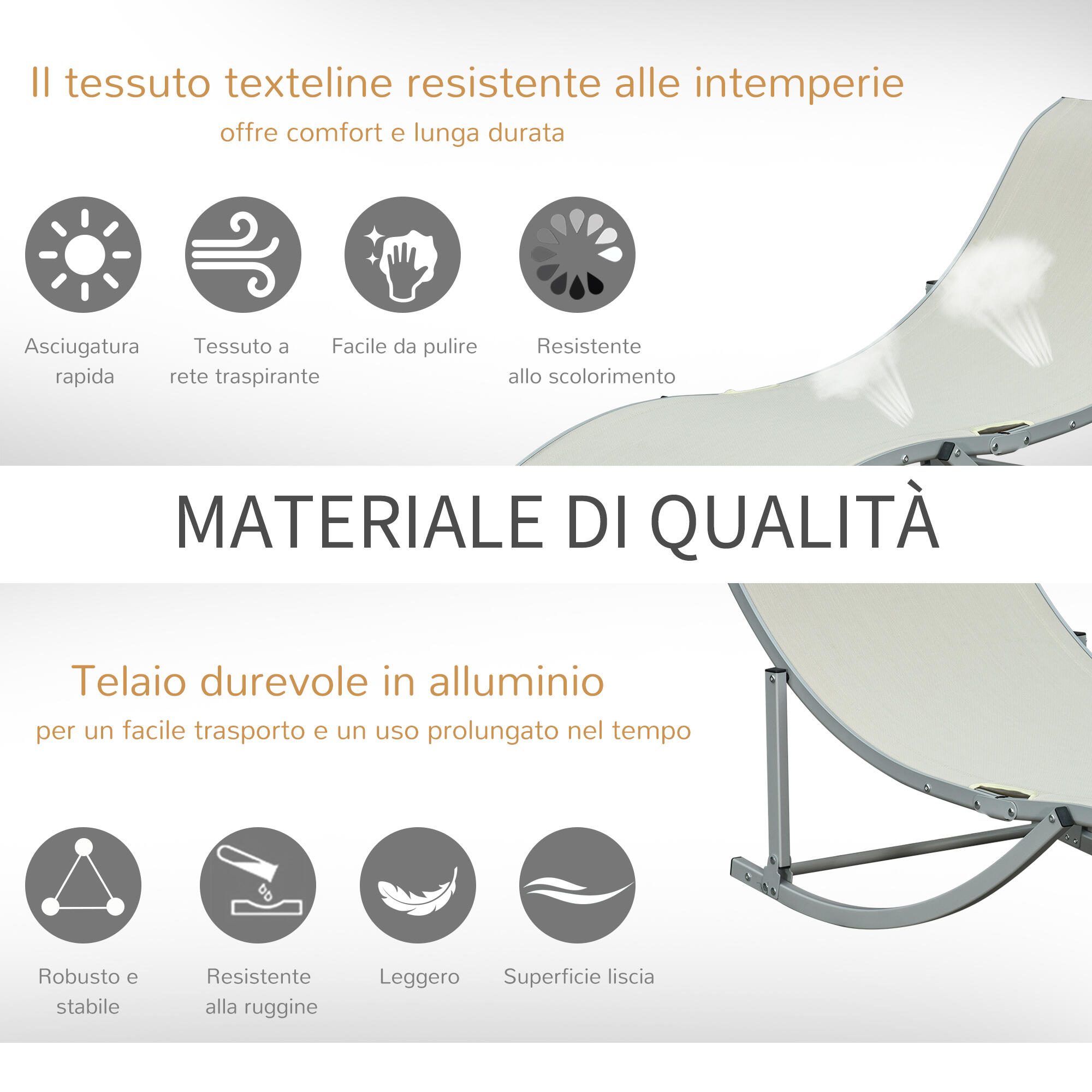 Outsunny Set 2 Sdraio da Esterno Pieghevoli in Alluminio e Texteline Beige 7/8