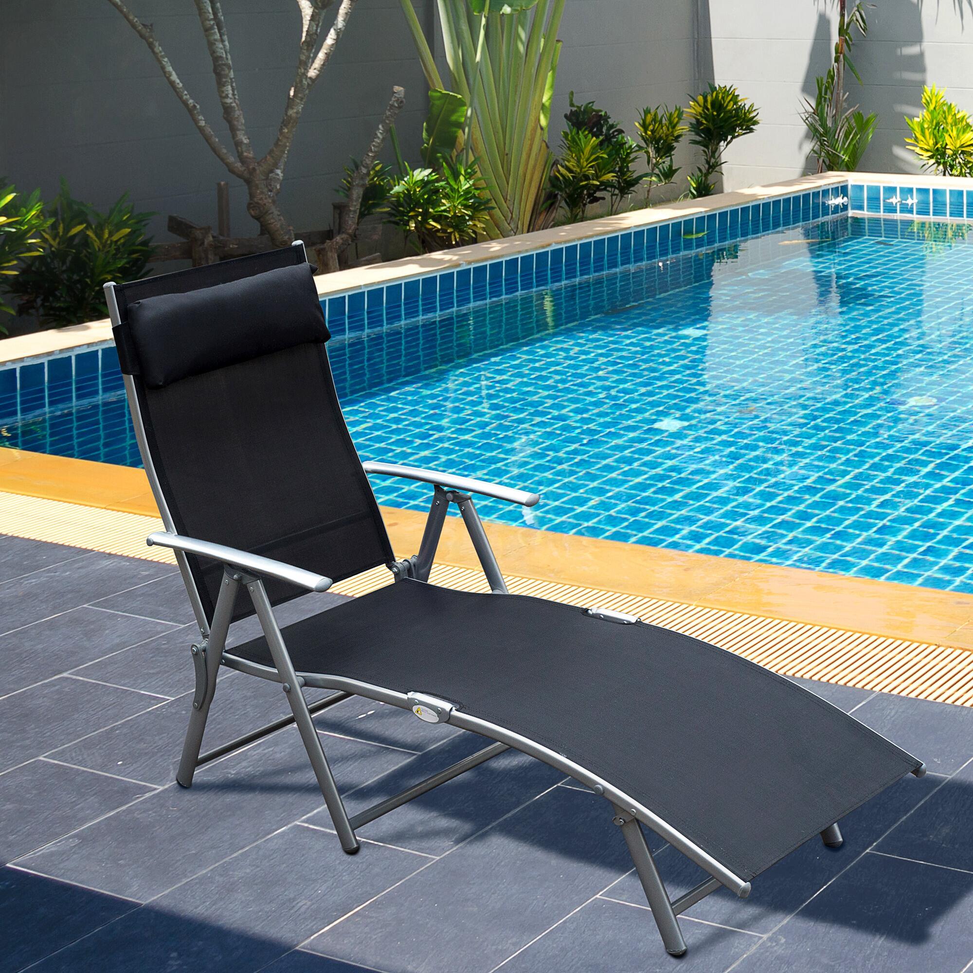 Outsunny Sdraio Prendisole Reclinabile Pieghevole con Cuscino Giardino Nero 2/8