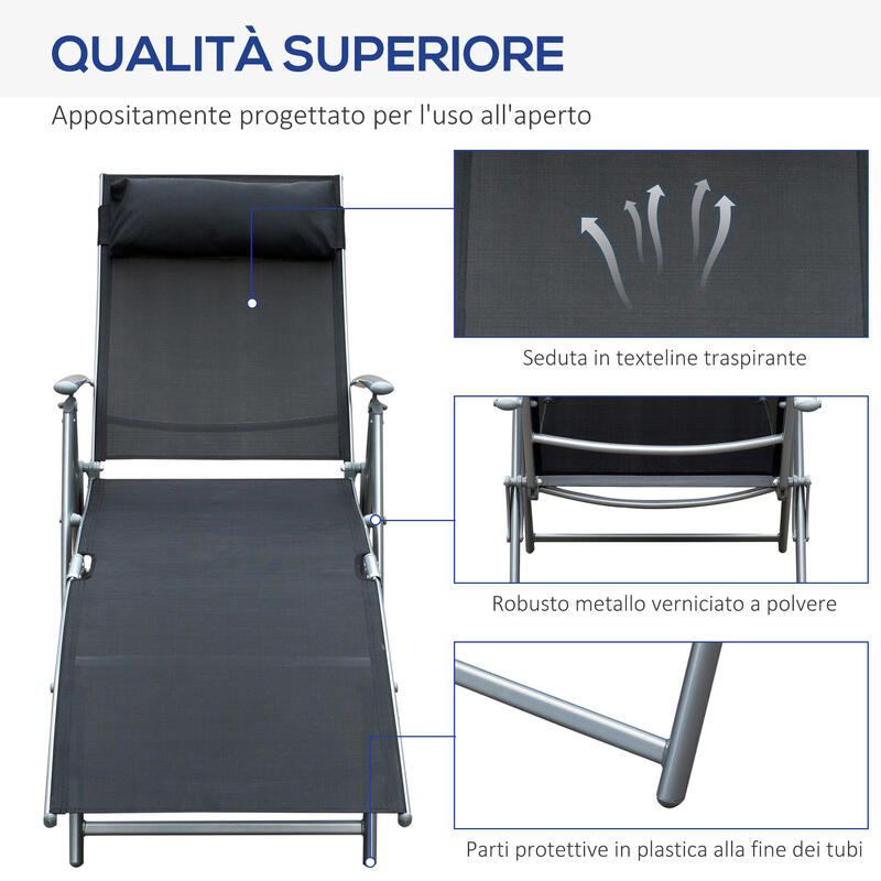Outsunny Sezlong Pliant Rabatabil cu perna, negru