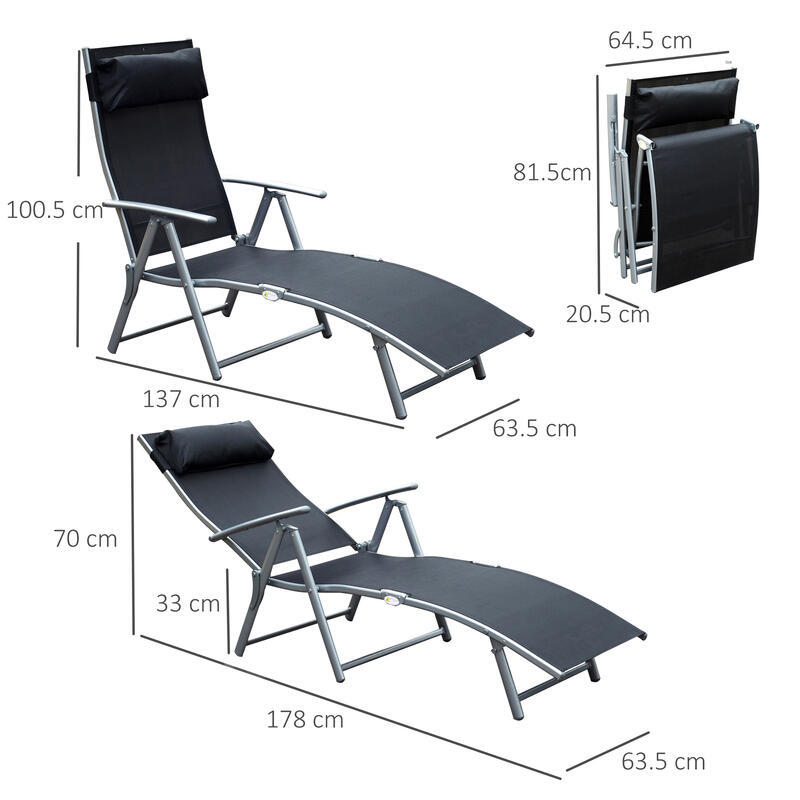 Outsunny Sezlong Pliant Rabatabil cu perna, negru
