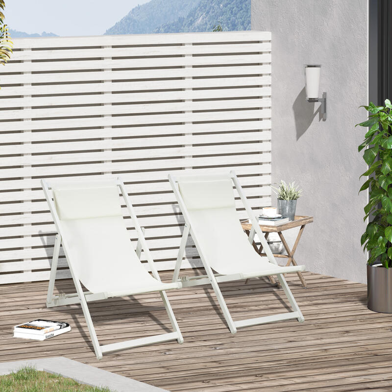 Outsunny Set de 2 Scaune Pliante Și Înclinabile, 96.5X58X91.5 cm, Bej
