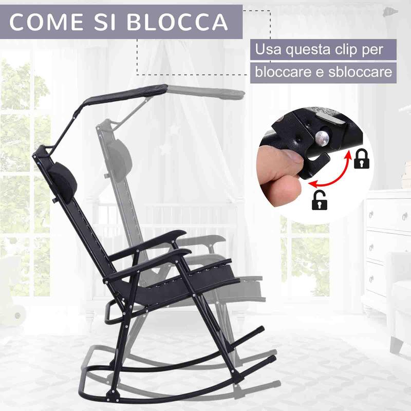 Outsunny Sedia a Dondolo con Ergonomica da Giardino Nero Acciaio