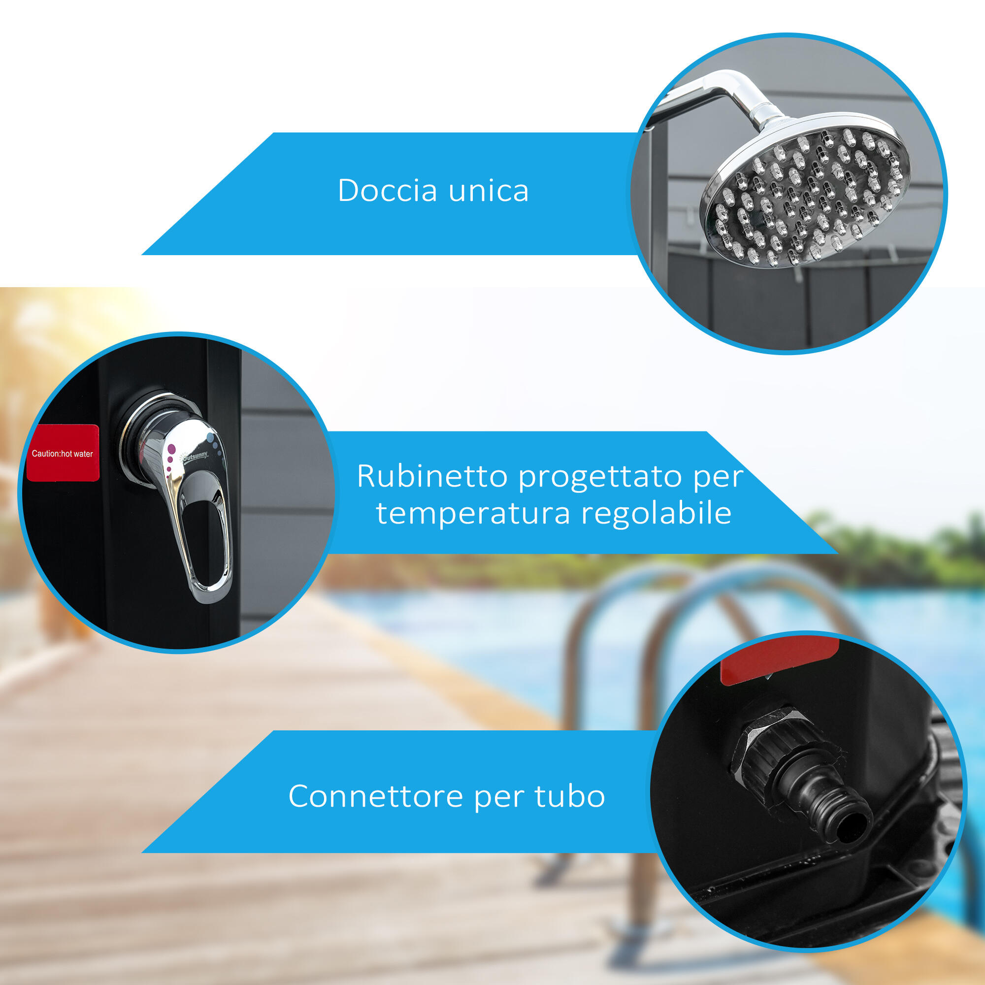 Outsunny Doccia Solare Riscaldata 55° Serbatoio 35 Litri con Miscelatore 5/7