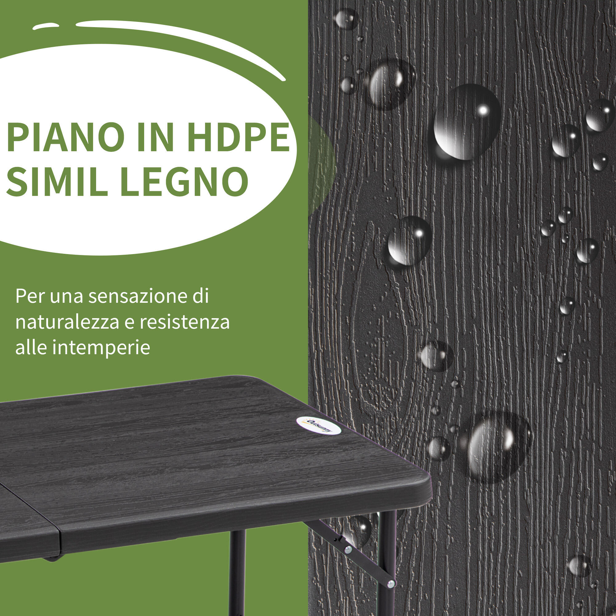 Outsunny Tavolo da Giardino Pieghevole per 4 Persone con Altezza Regolabile 7/7