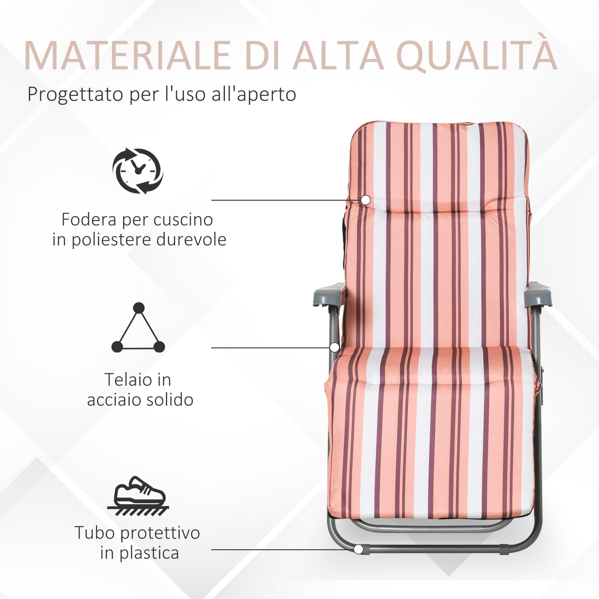 Outsunny Sedia Sdraio per Esterni Set 2 Pezzi Reclinabile in 5 Posizioni 7/8