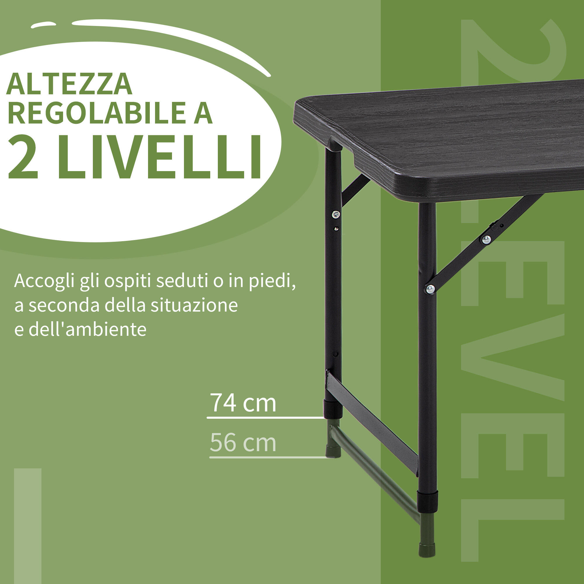 Outsunny Tavolo da Giardino Pieghevole per 4 Persone con Altezza Regolabile 5/7