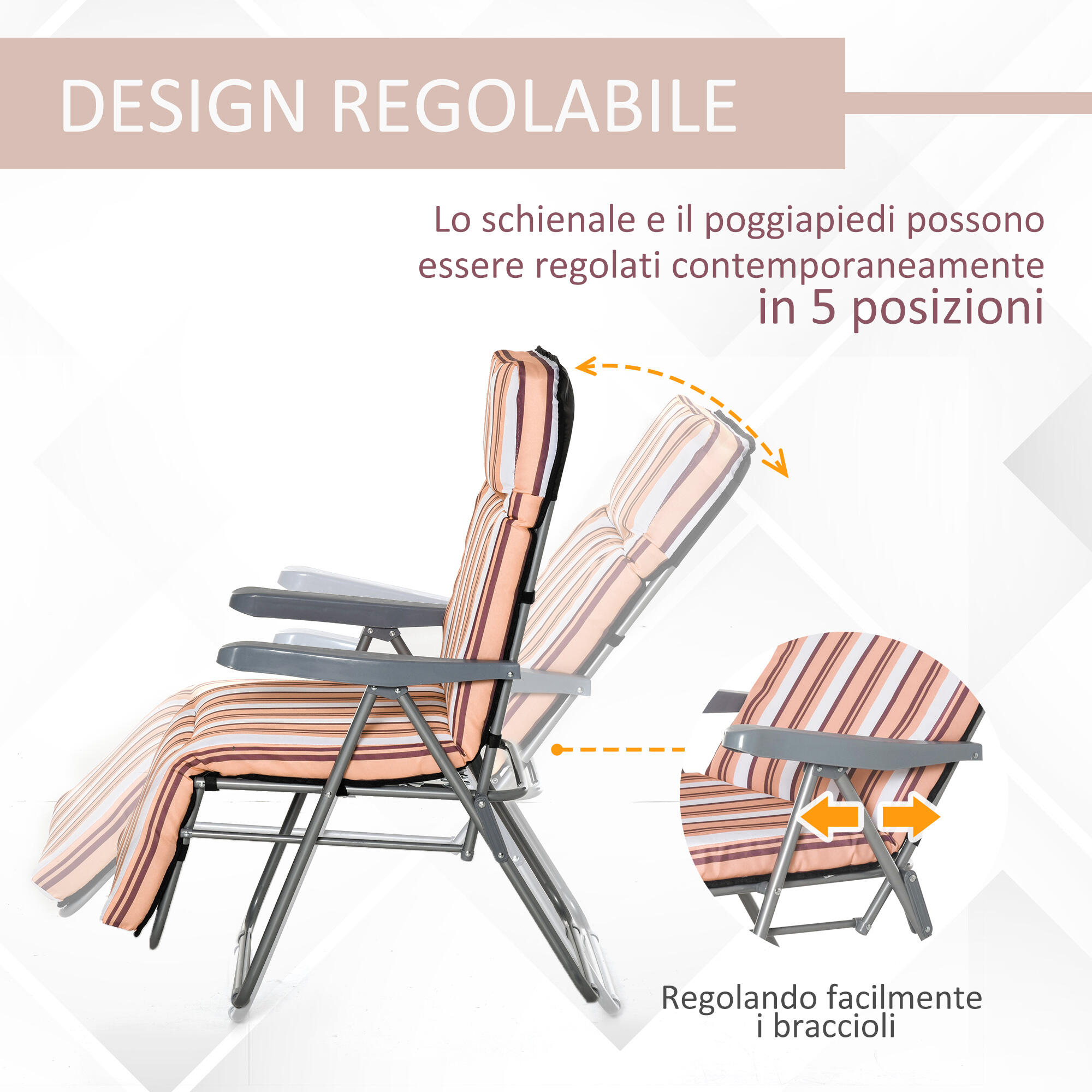 Outsunny Sedia Sdraio per Esterni Set 2 Pezzi Reclinabile in 5 Posizioni 4/8