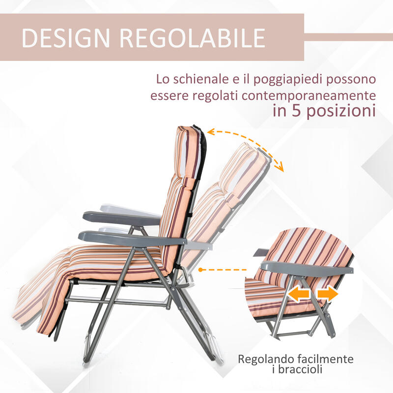 Outsunny Set de Șezlonguri pentru Exterior, 2 Piese, Înclinabile În 5 Poziții