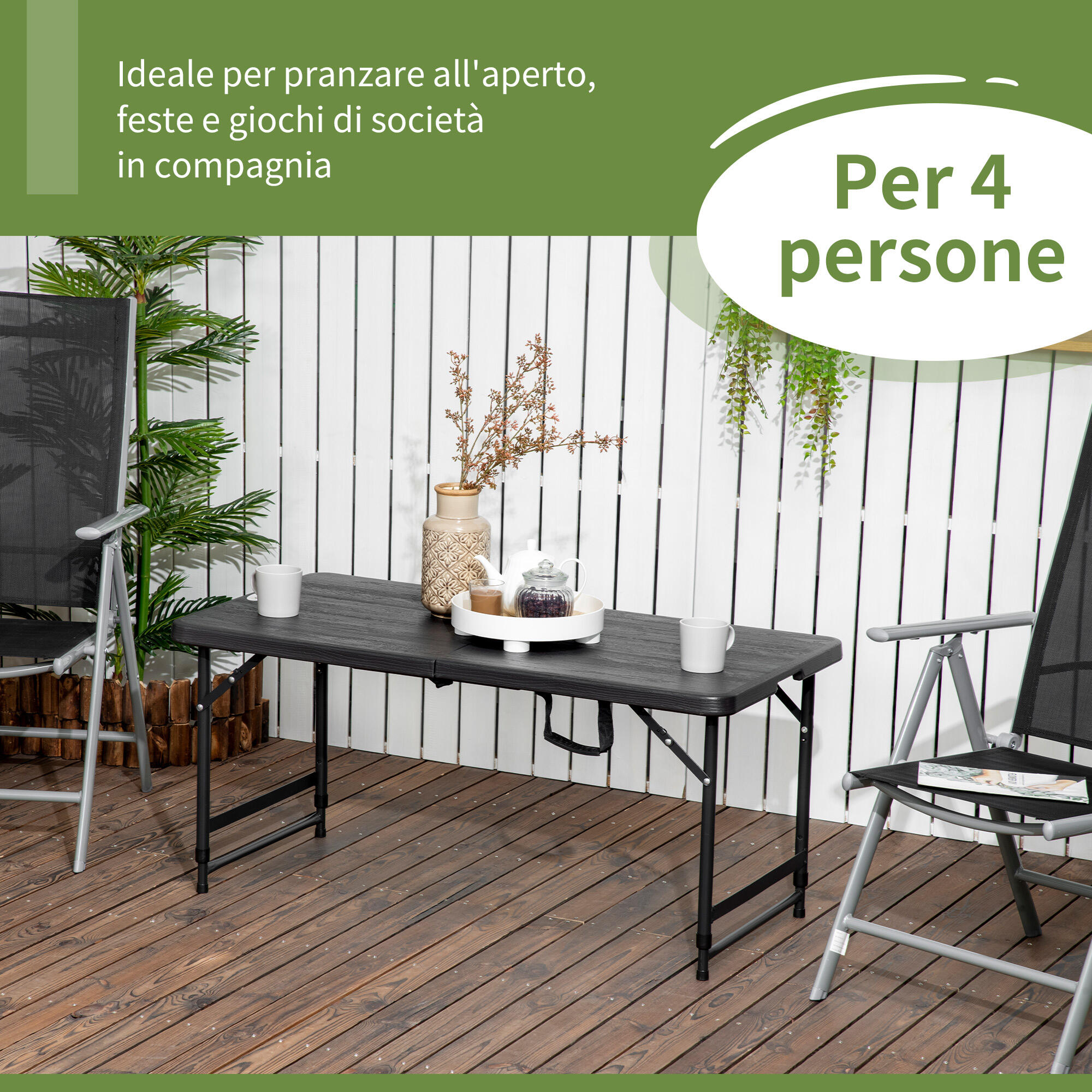 Outsunny Tavolo da Giardino Pieghevole per 4 Persone con Altezza Regolabile 4/7