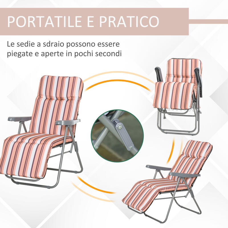 Outsunny Set de Șezlonguri pentru Exterior, 2 Piese, Înclinabile În 5 Poziții