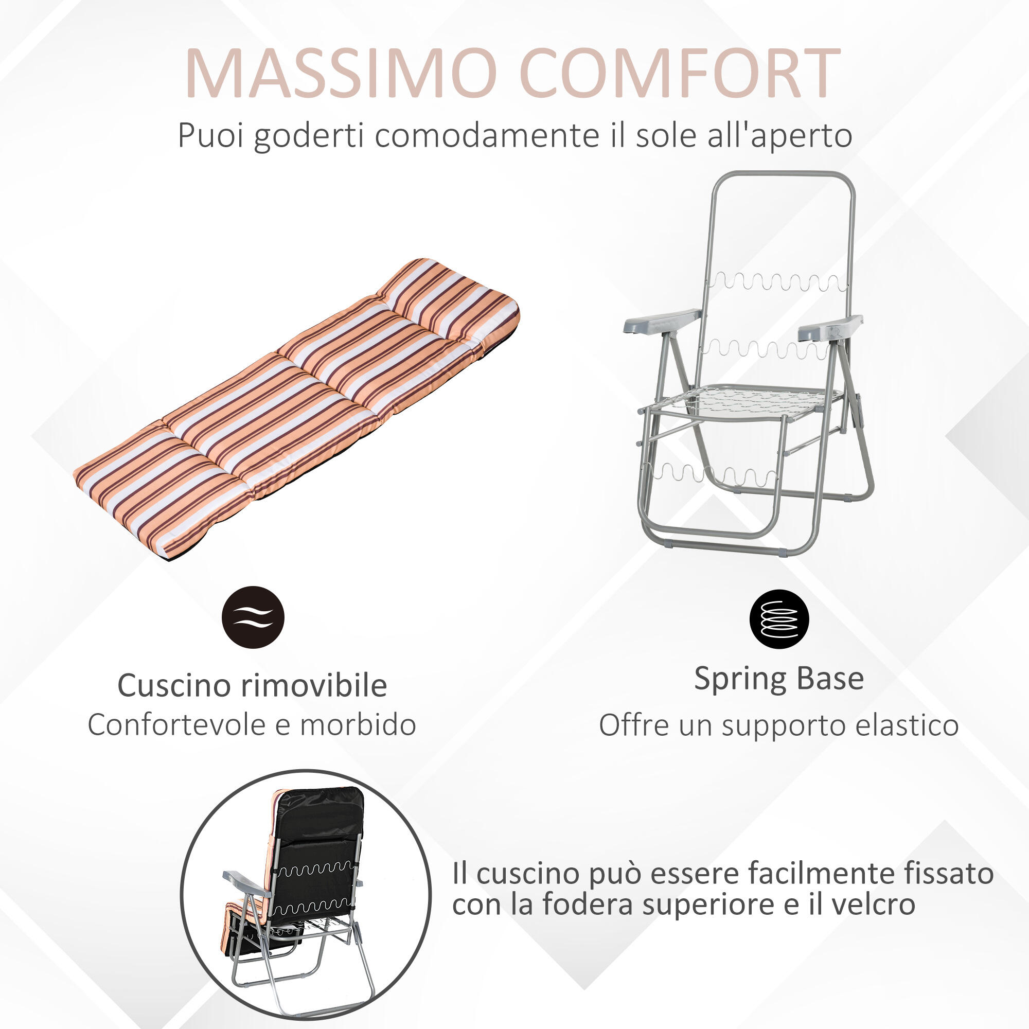 Outsunny Sedia Sdraio per Esterni Set 2 Pezzi Reclinabile in 5 Posizioni 5/8