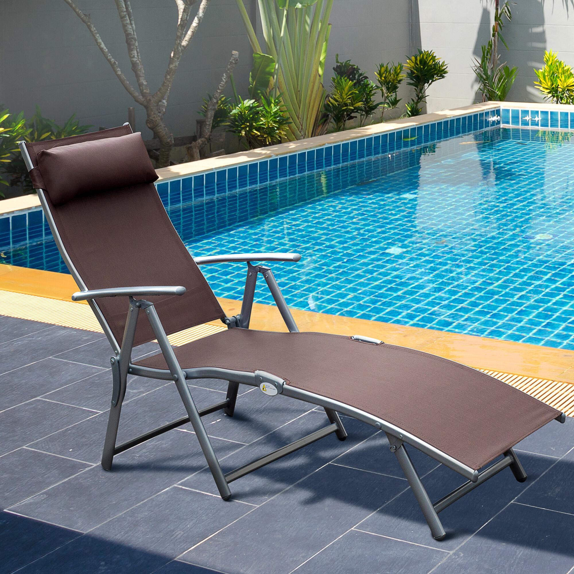 Outsunny Sdraio Prendisole Reclinabile Pieghevole con Cuscino Giardino Marrone 2/7