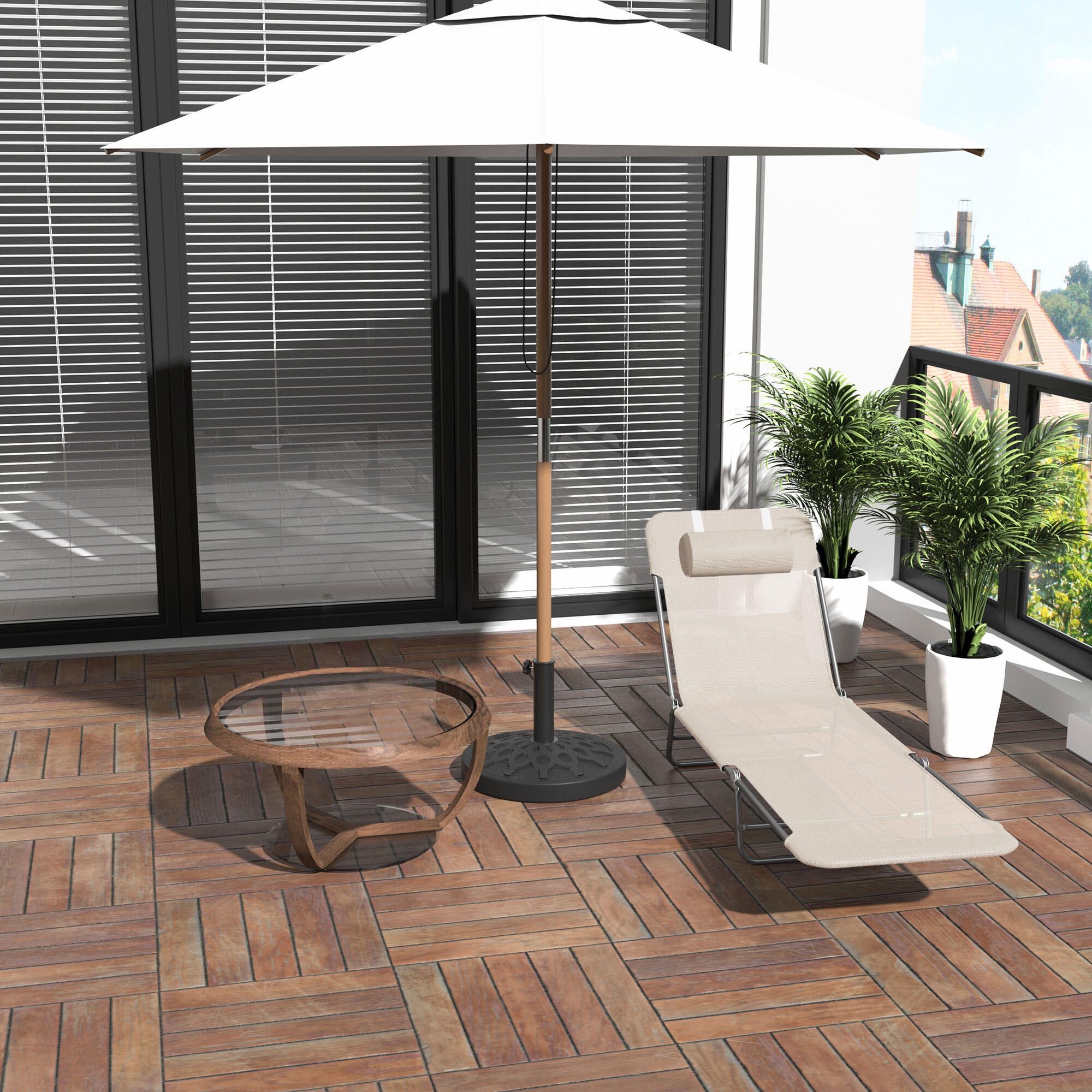 Outsunny Sdraio Pieghevole Reclinabile con Cuscino da Giardino Spiaggia Beige 2/8
