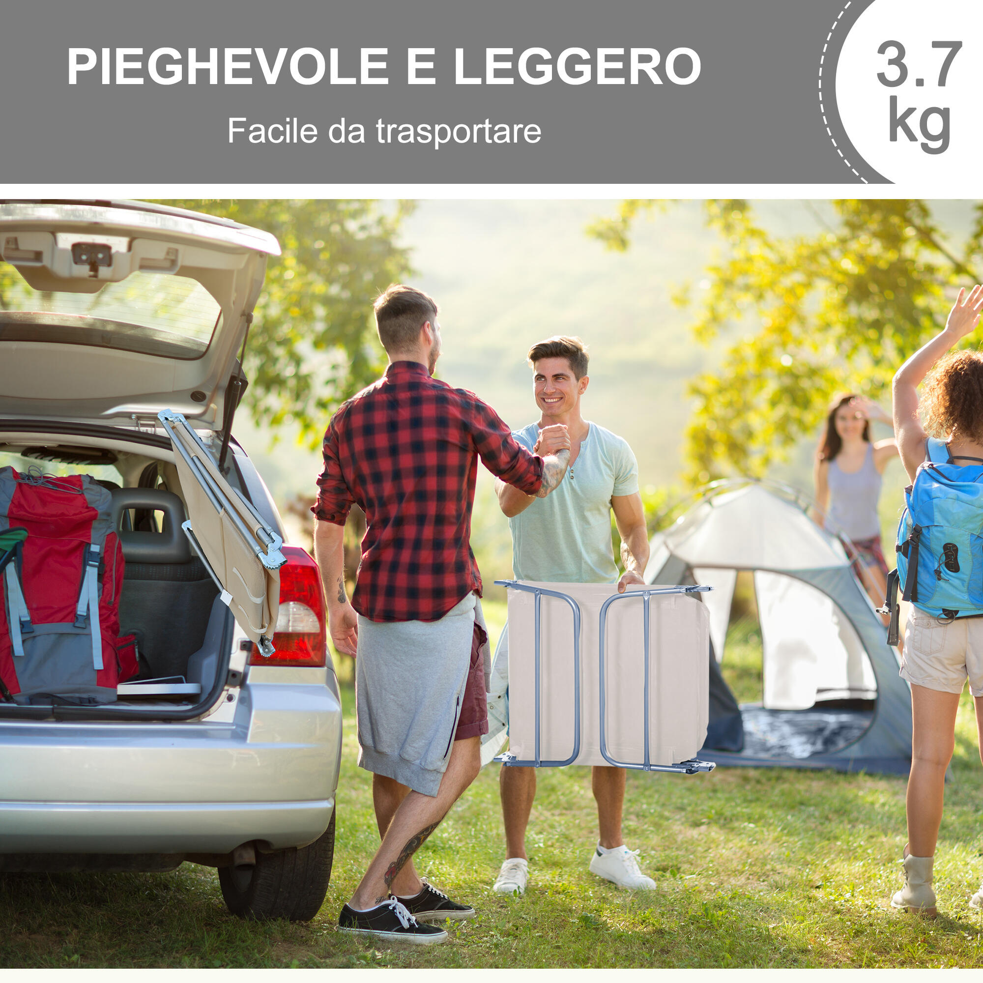 Outsunny Sdraio Pieghevole Reclinabile con Cuscino da Giardino Spiaggia Beige 6/8