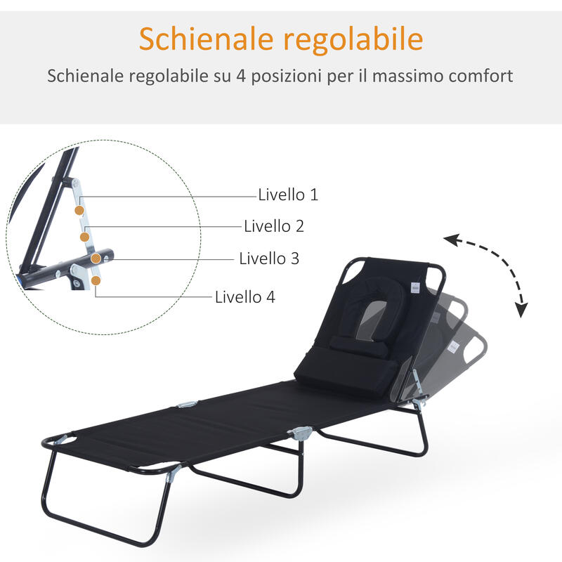Outsunny Sdraio Pieghevole con Foro per Viso e Cuscini Acciaio e Tessuto Oxford