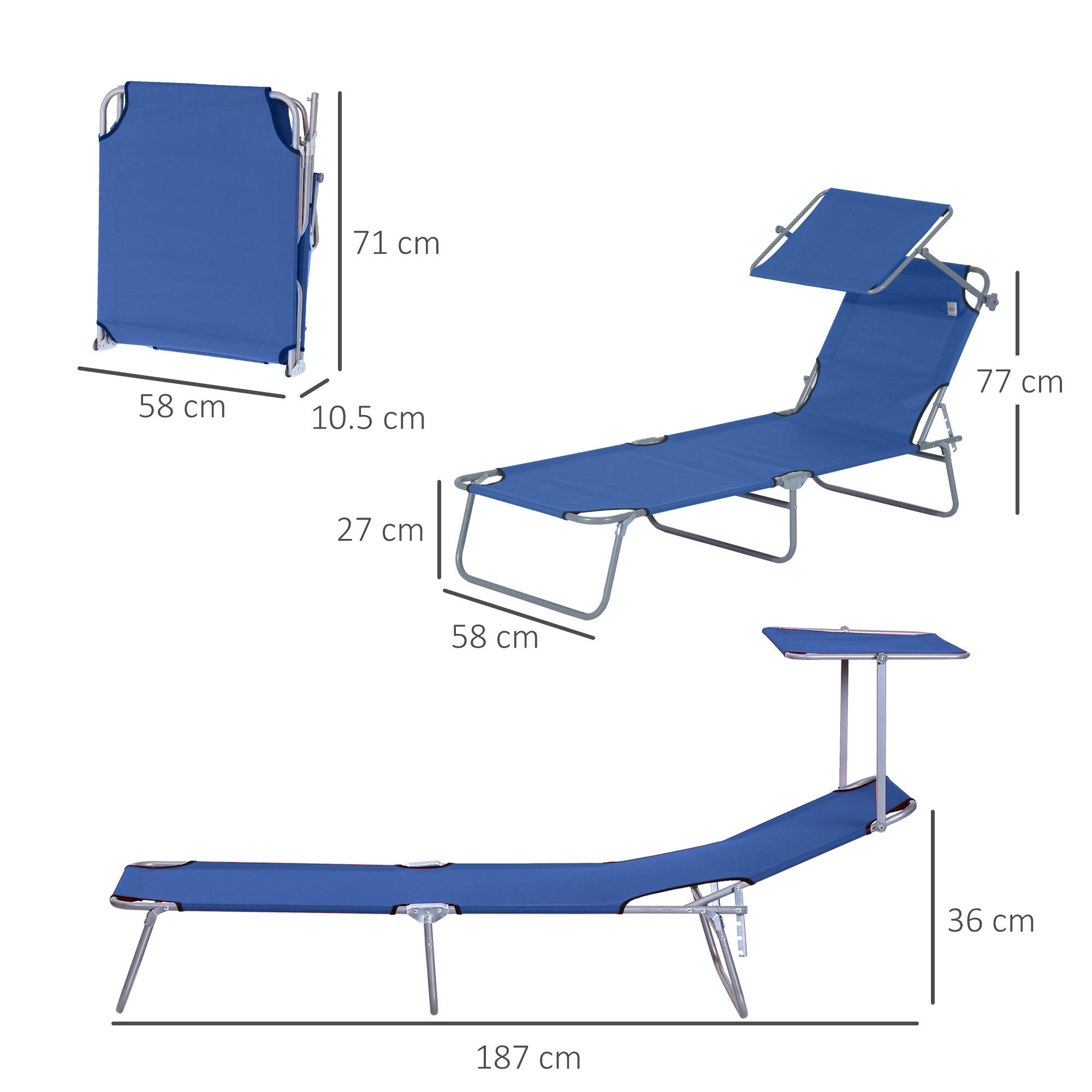 Outsunny Lettino da Giardino con Schienale Regolabile Blu | Italy