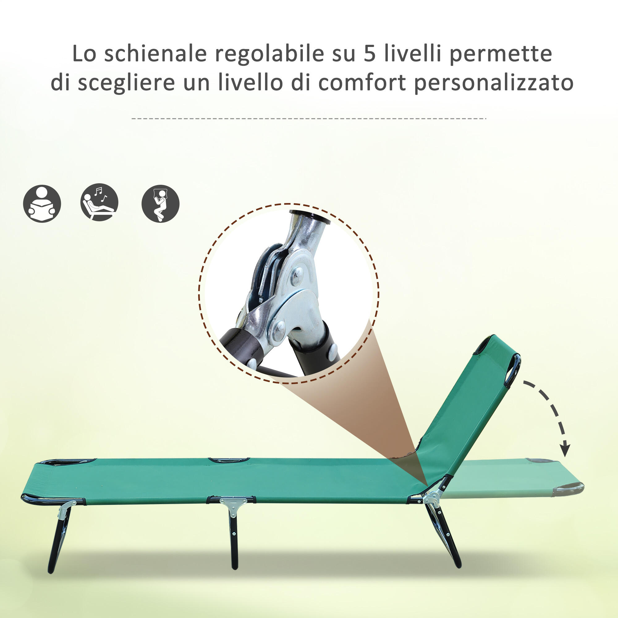 Outsunny Sdraio da Giardino Pieghevole con Schienale Reclinabile su 5 Posizioni 4/8