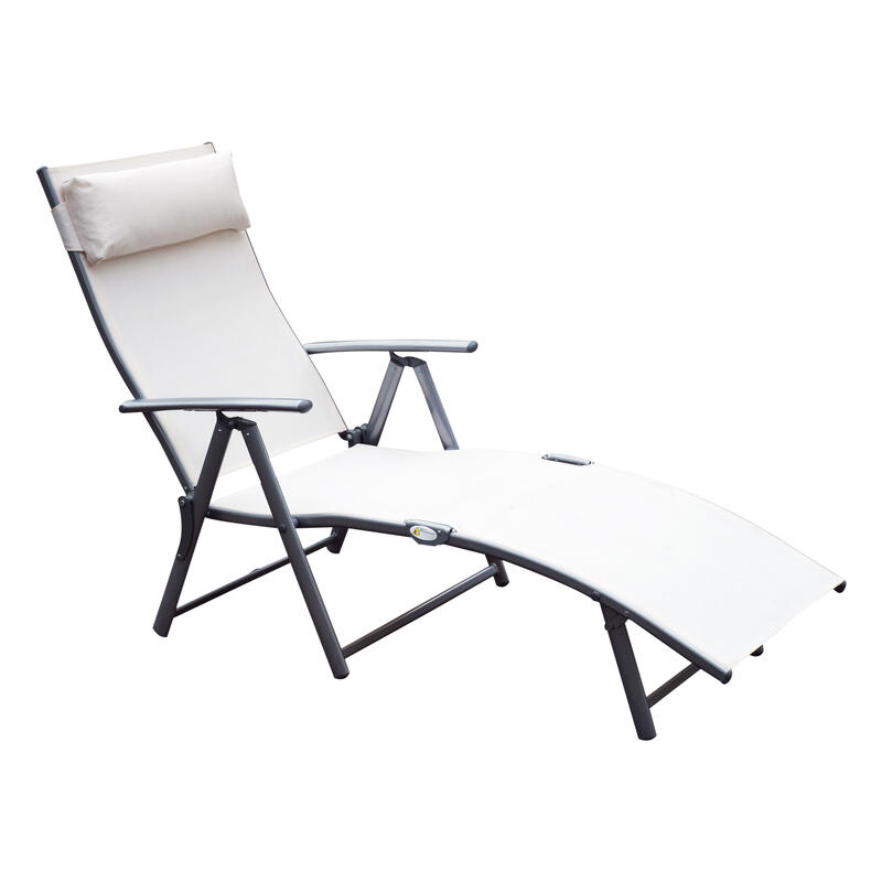 Outsunny Sdraio Prendisole Relax Reclinabile Pieghevole con Cuscino Beige