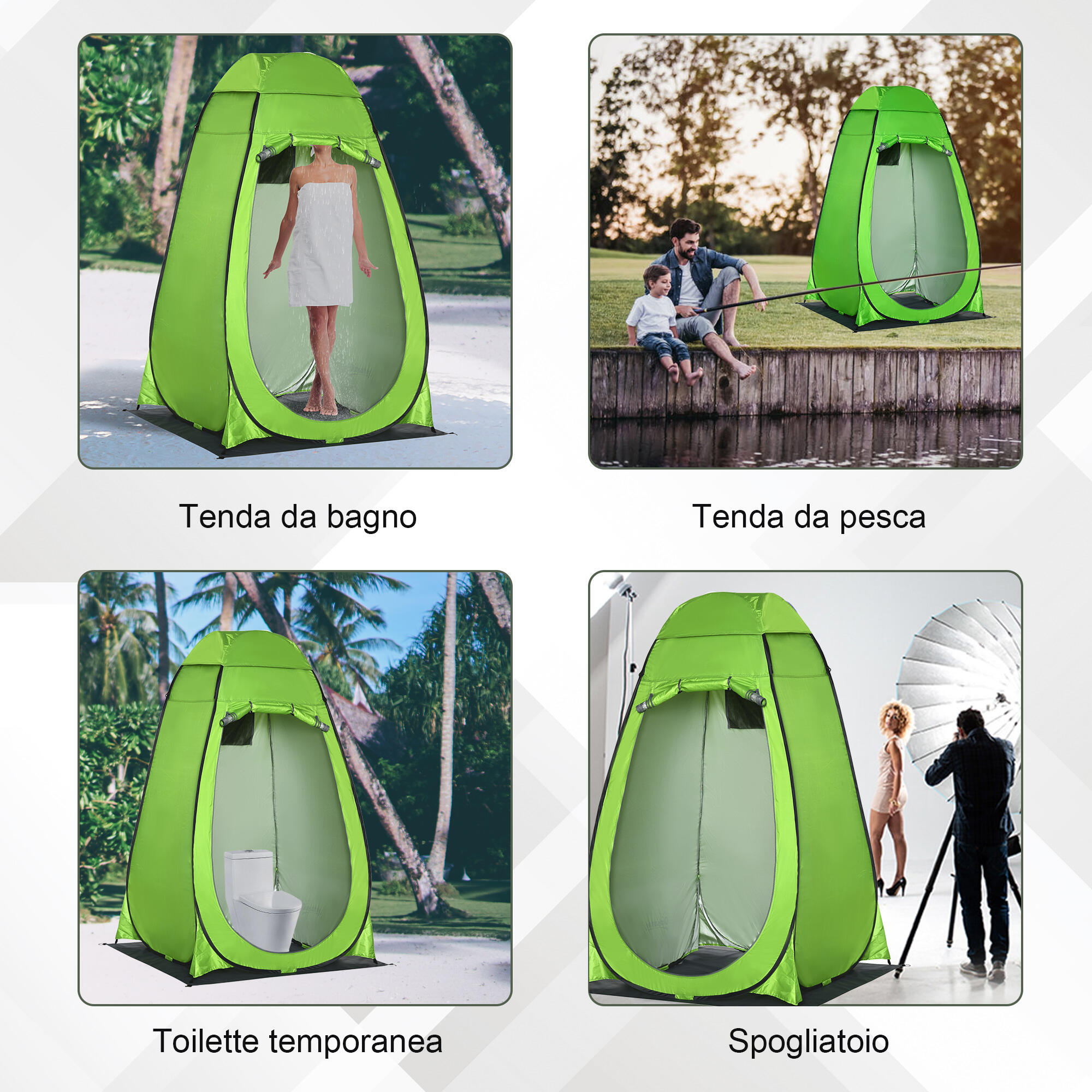 Outsunny Tenda Doccia da Campeggio con Porta a Cerniera e Borsa Verde 7/7
