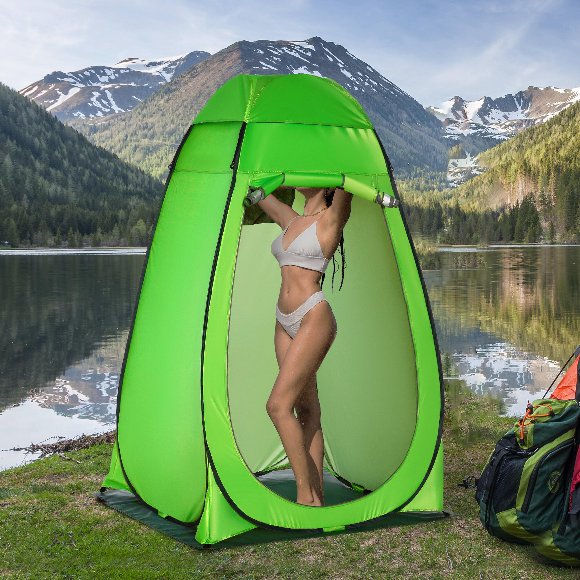 Outsunny Tenda Doccia da Campeggio con Porta a Cerniera e Borsa Verde 2/7