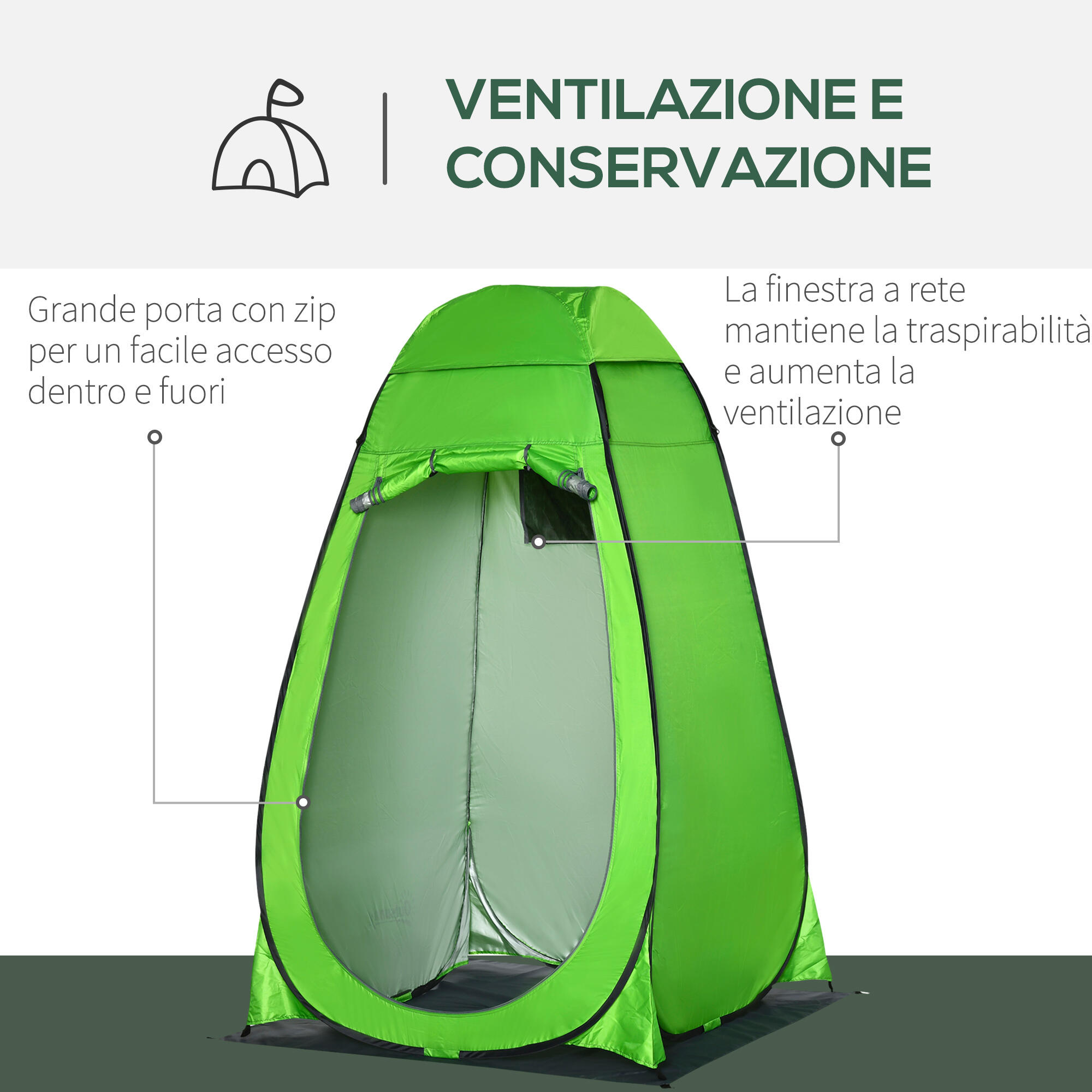 Outsunny Tenda Doccia da Campeggio con Porta a Cerniera e Borsa Verde 4/7