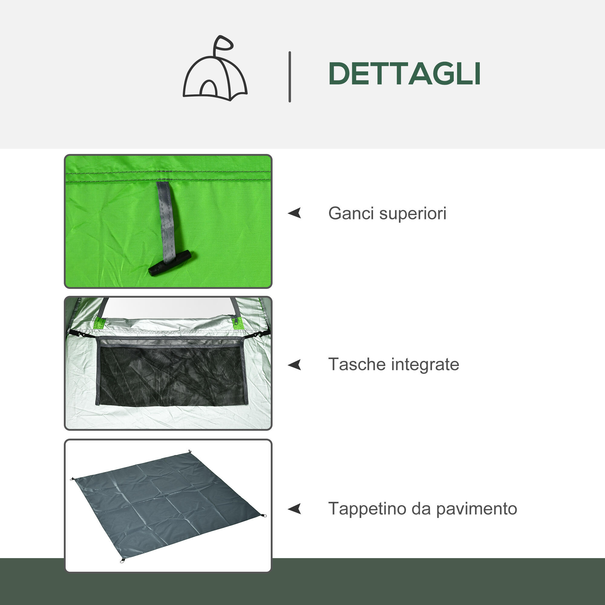 Outsunny Tenda Doccia da Campeggio con Porta a Cerniera e Borsa Verde 6/7